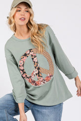SAGE + FIG Floral Peace Patch Round Neck Top Sage OutfitFlow