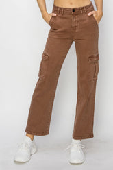 Risen Full Size High Rise Cargo Jeans Espresso OutfitFlow