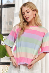 ADORA Multi Color Stripe Casual Top LILAC SAGE BLUE OutfitFlow