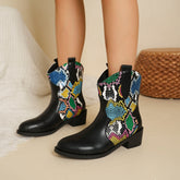 PU Leather Color Block Boots Snakeskin OutfitFlow