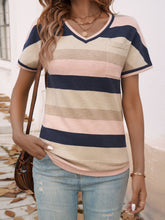 Devine Color Block V-Neck Short Sleeve Knit Top Multicolor OutfitFlow