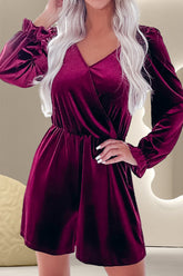 Surplice Flounce Sleeve Romper Burgundy OutfitFlow