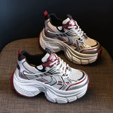 Lace Up Round Toe Platform Sneakers Red OutfitFlow