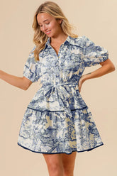 BiBi Woven Printed Tiered Dress NAVY OutfitFlow