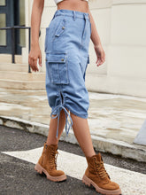 Drawstring Denim Skirt with Cargo Pockets Medium OutfitFlow