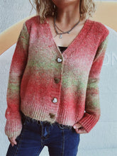 Gradient Heart Shape Button V-Neck Cardigan Orange-Red One Size OutfitFlow