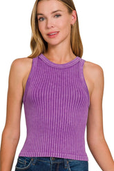Zenana Ribbed Washed Seamless Tank Top VIOLET OutfitFlow