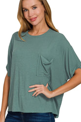 Zenana Oversized Ribbed Round Neck Short Sleeve Tee ASH JADE OutfitFlow