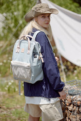 Himawari Water Resistant Canvas Backpack Bag with Side Pockets Cream Blue One Size OutfitFlow