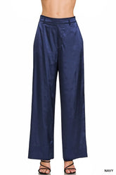 Zenana Wide-Leg Satin Pants NAVY OutfitFlow