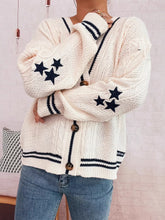 Star Pattern Button-Up Cardigan with Contrast Trim White One Size OutfitFlow