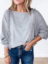 Raw Hem Round Neck Long Sleeve Sweatshirt Light Gray OutfitFlow