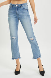 RISEN Full Size High Rise Distressed Cropped Straight Jeans Medium OutfitFlow
