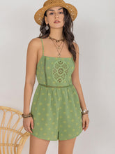 Square Neck Spaghetti Strap Romper Lime OutfitFlow
