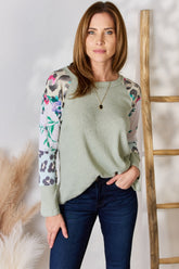 Hailey & Co Full Size Printed Round Neck Blouse SAGE OutfitFlow