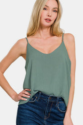 Zenana Two Layered Spaghetti Strap Cami Ash Jade OutfitFlow