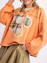 Plaid Flower Patched Round Neck T-Shirt Orange OutfitFlow