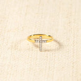 925 Sterling Silver Inlaid Zircon Cross Ring Gold OutfitFlow