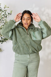 Heimish Full Size Zip Up Collared Neck Jacket Sage OutfitFlow