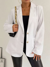 Lapel Collar Long Sleeve Blazer White OutfitFlow