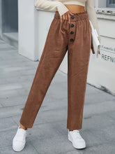 Decorative Button High Waist Pants Brown OutfitFlow