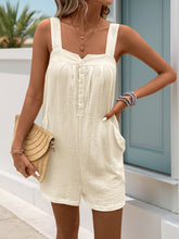 Perfee Texture Sleeveless Romper with Pockets Cream OutfitFlow