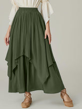 Smocked Waist Band Ruched Layered Skirt Army Green OutfitFlow