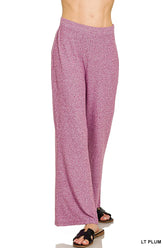 Zenana Soft Elastic Waisted Flare Pants LT PLUM OutfitFlow