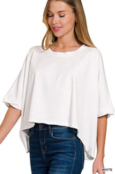 Zenana Premium Cotton Oversized Round Neck Box T-Shirt WHITE ONE SIZE OutfitFlow