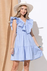 And The Why Chevron Ruffle Florence Hem Casual Dress Sky Blue OutfitFlow