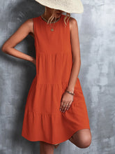Tiered Round Neck Sleeveless Mini Tank Dress Orange OutfitFlow