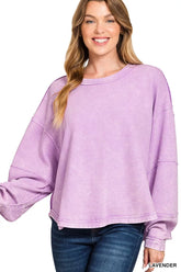 Zenana Acid Washed Exposed-Seam Sweatshirt LAVENDER OutfitFlow