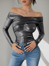 Perfee Ruched Off-Shoulder Long Sleeve Bodysuit Black OutfitFlow