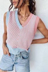 V-Neck Contrast Sweater Vest Blush Pink OutfitFlow