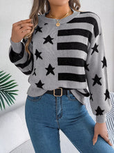 Stars and Stripes Pattern Casual Round Neck Sweater Grey OutfitFlow