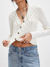 V-Neck Button Up Cropped Cardigan White OutfitFlow