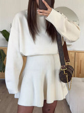 Round Neck Long Sleeve Mini Sweater Dress White OutfitFlow