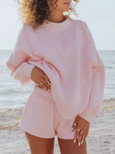 Relaxed Fit Round Neck Sweatshirt and Shorts Set Blush Pink Trendsi