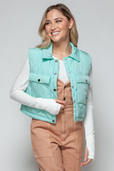Snobbish Snap Down Quilted Crop Vest Green OutfitFlow