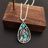 Alloy Artificial Turquoise Teardrop Pendant Necklace Silver One Size OutfitFlow