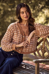 SO ME Soft Chenille Yarn Textur Button Sweater Cardigan CAMEL Trendsi
