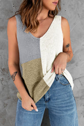 Color Block V-Neck Knit Vest White OutfitFlow
