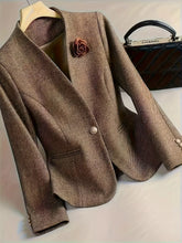 Flower One Button Long Sleeve Blazer Taupe OutfitFlow