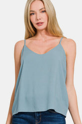Zenana Two Layered Spaghetti Strap Cami BLUE GREY OutfitFlow