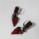 Point Toe Slingback Pumps Burgundy OutfitFlow