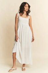 Davi & Dani Smocked Sleeveless Maxi Cami Dress White OutfitFlow