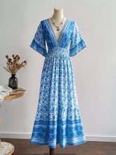 Floral Print Flounce Sleeve Dress Sky Blue OutfitFlow