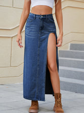 Slit Buttoned Denim Skirt with Pockets Medium OutfitFlow