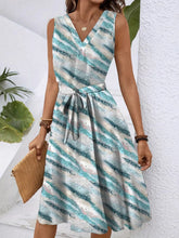 V-Neck Sleeveless Tie Waist Dress Light Blue OutfitFlow