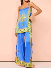 Floral Side Tied Cami and Pants Set Blue OutfitFlow